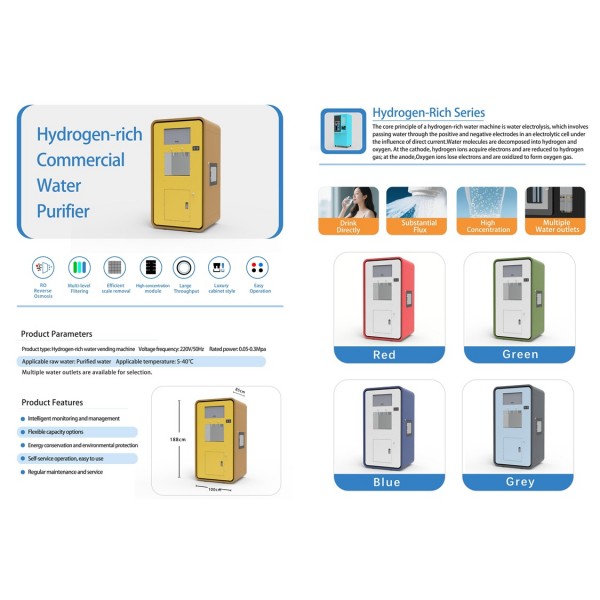 Luxury Commercial Hydrogen-Rich Water Purifier Vending Kiosk with Smart RO Filtration